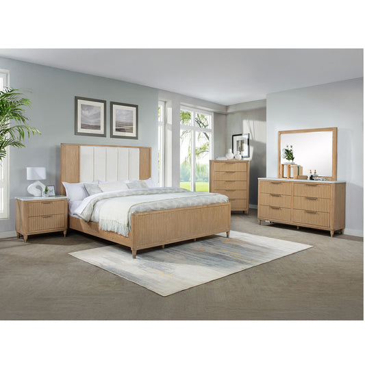 Fluted TV Stand With Accents - Natural Wood / White