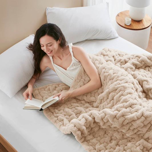 Ruched Fur - Throw - Tan