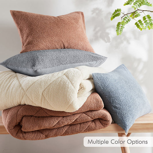 Kyla - Twin/Twin Long Double Diamond Quilted Teddy Comforter Set - Blue