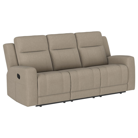Slater - 3 Piece Upholstered Reclining Sofa Set And Built In Storage - Taupe