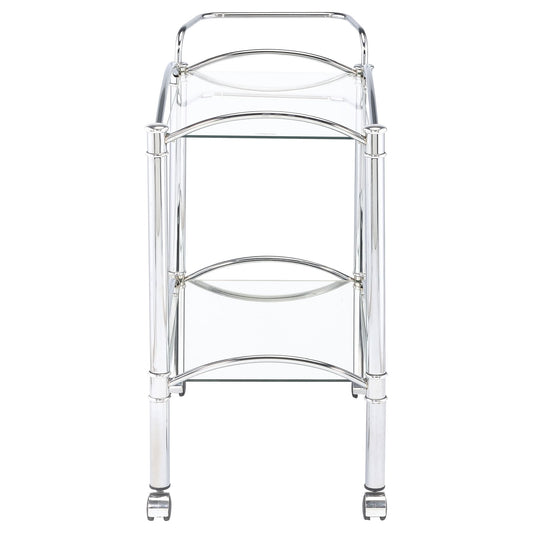 Porch & Den - 2 Tier Rectangular Glass Shelf Bar Cart With Glass - Chrome