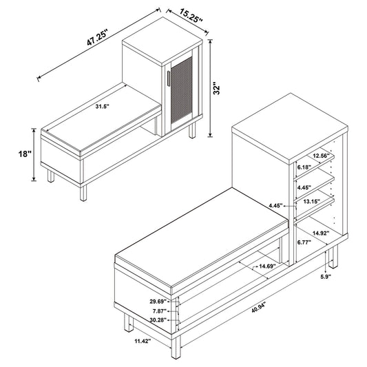 Stagg - 1 Door Entryway Shoe Storage Bench With Cushion, 4 Tier Hidden Storage - Natural