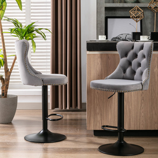 Swivel Barstools Adjusatble Seat Height, Modern Upholstered Bar Stools With Backs Comfortable Tufted For Home Pub And Kitchen Island (Set of 2)