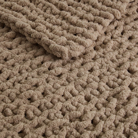 Chenille Chunky Knit - Throw - Brown