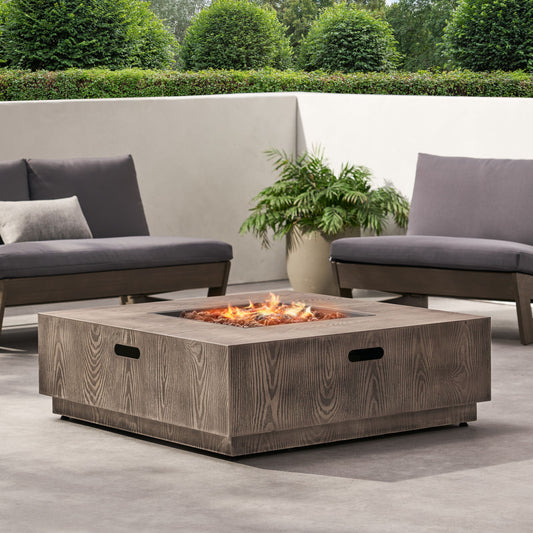 Wellington Square Iron Fire Pit With Wood Pattern Design And 50, 000 Btu Output