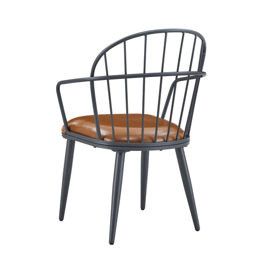 5 Piece Industrial Style Indoor Upholstered Dining Set With Metal Legs - Brown