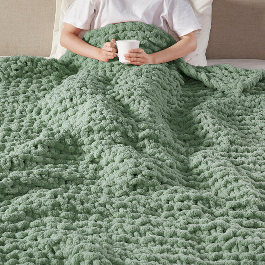 Chenille Chunky Knit - Throw - Sage Green