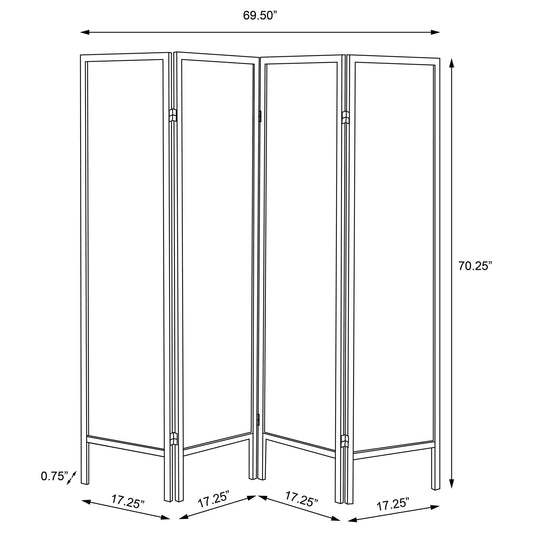 4 Panel Folding Screen With Diamond Scrollwork Motif - Black