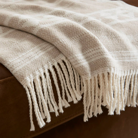 Alberta - Cotton Blend Throw - Ivory Stripe