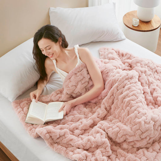 Ruched Fur - Ruched Throw - Blush