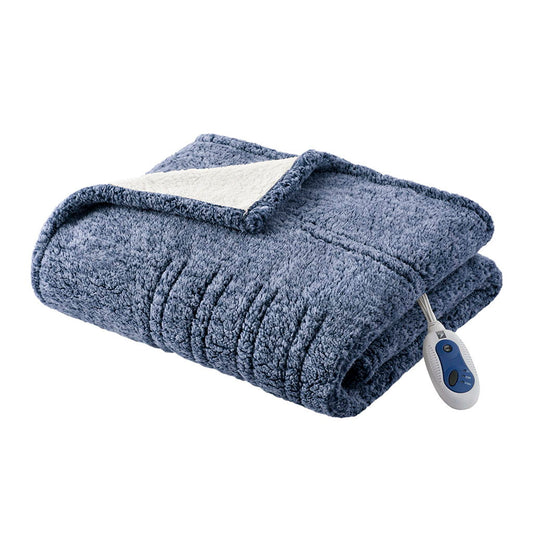 Marbled Sherpa - Heated Throw - Blue