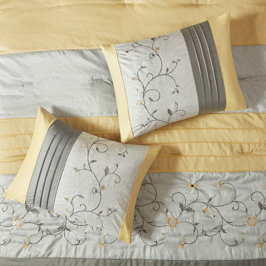 Serene - California King Embroidered Piece Comforter (Set of 7) - Yellow