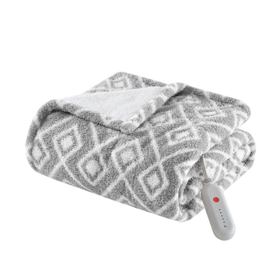 Amira - Dream Soft Heated Throw - Gray Geo