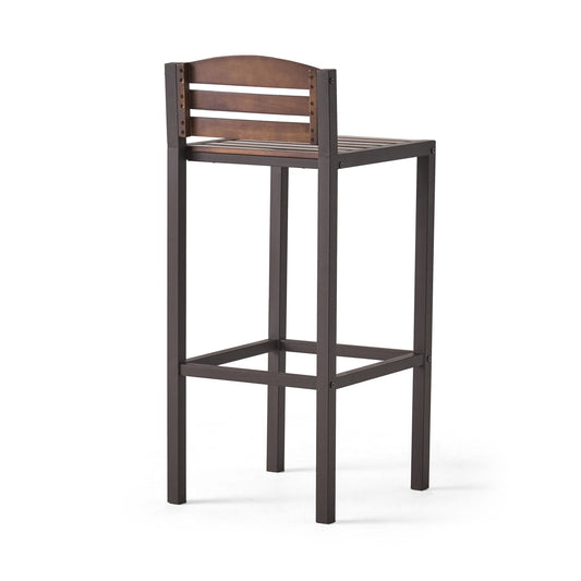 Outdoor Barstool With Slat Panel Design (Set of 2) - Dark Brown