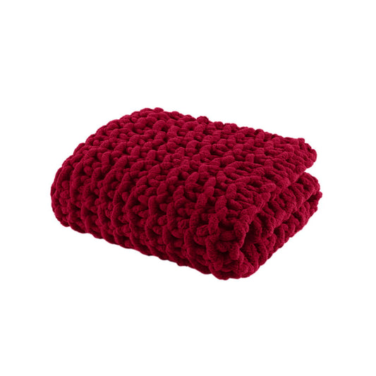 Chenille Chunky Knit - Throw - Red