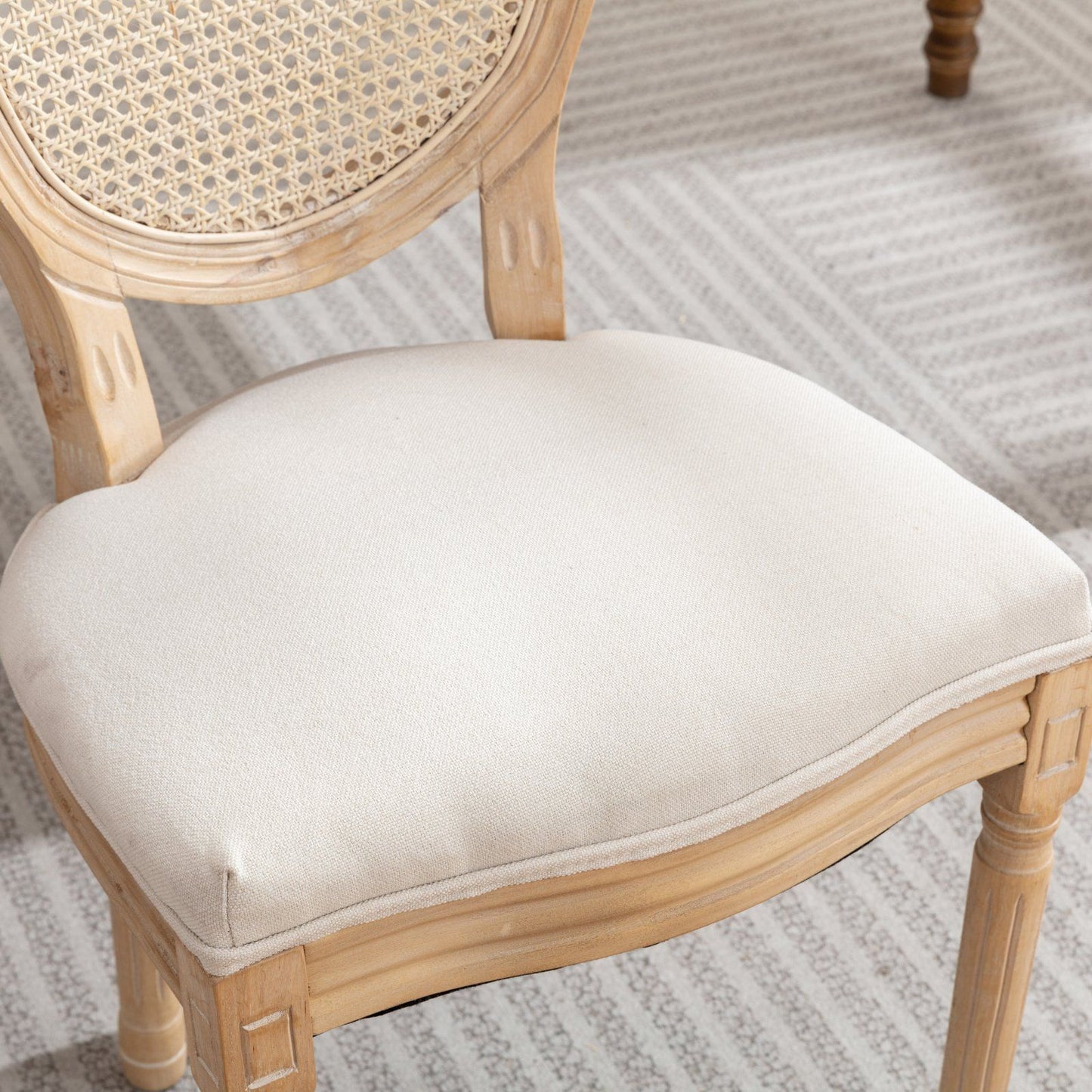 French Style Solid Wood Frame Antique Painting Fabric Rattan Back Dining Chair (Set of 2)