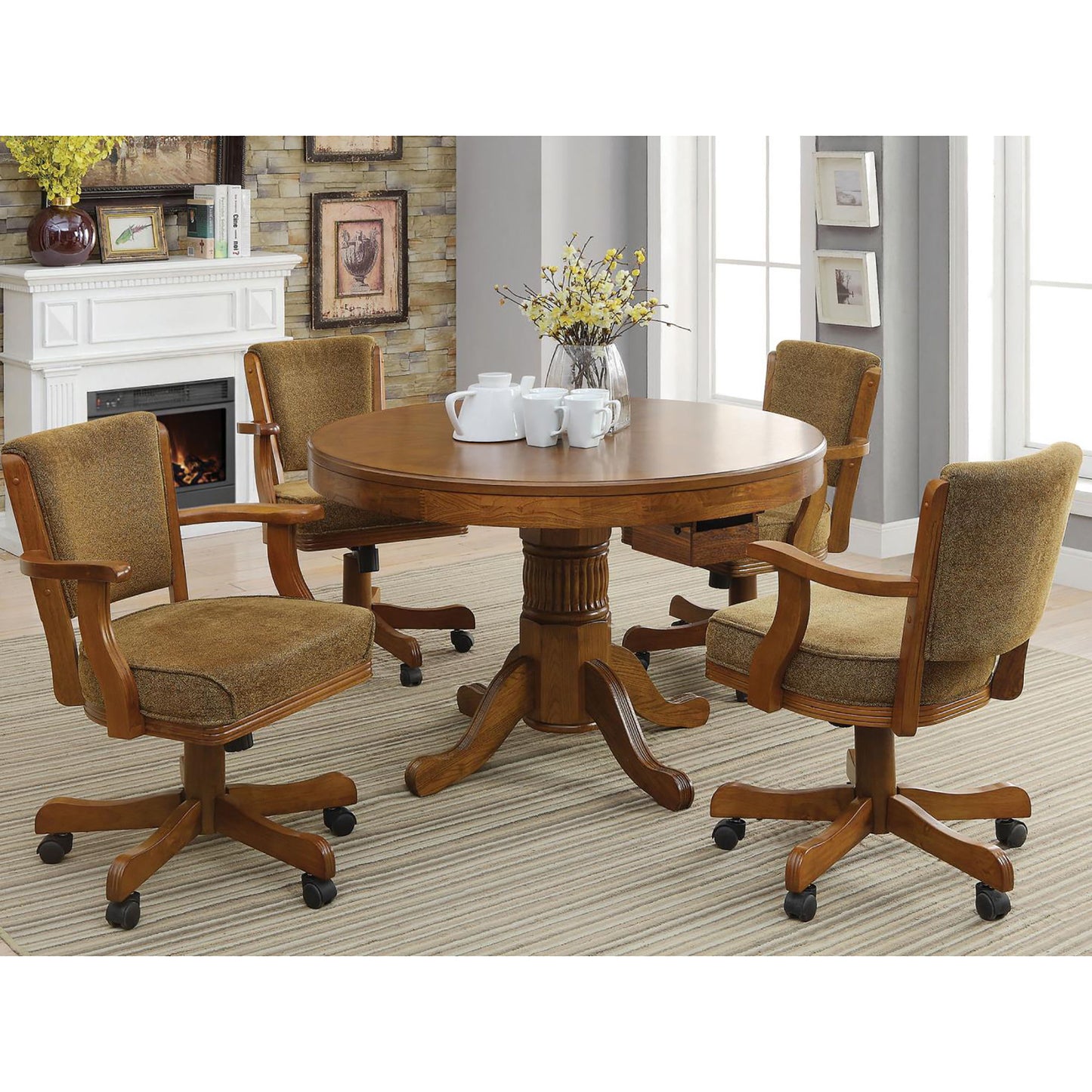 Upholstered Game Chair & Casters - Brown