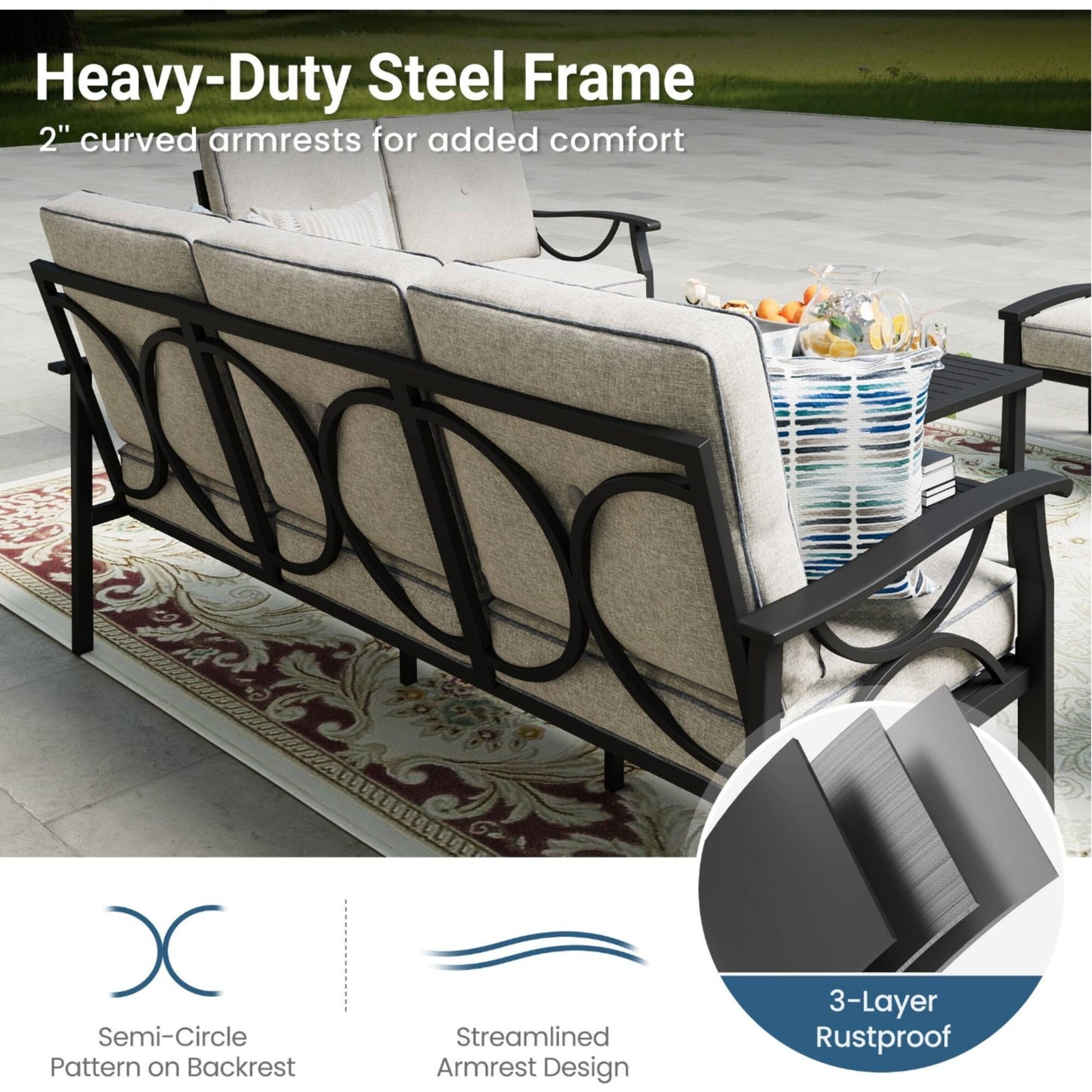 Patio Furniture Set & Coffee Table And Cushions For Backyard