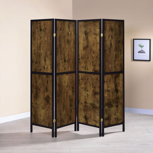 4 Panel Folding Screen, Space Divider - Brown