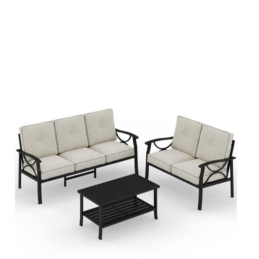 Patio Furniture Set & Coffee Table And Cushions For Backyard