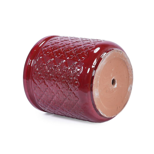 3 Pieces Ceramic Flowerpot, Planter For Patio & Garden Or Windowsills - Bean Paste Red