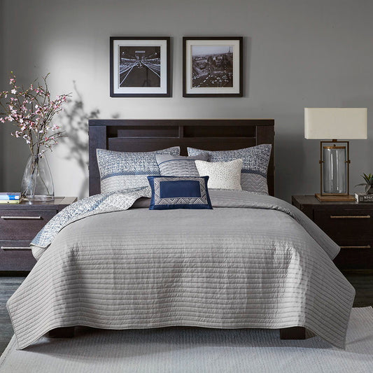 Rhapsody - 6 Piece Reversible Coverlet Set - Navy