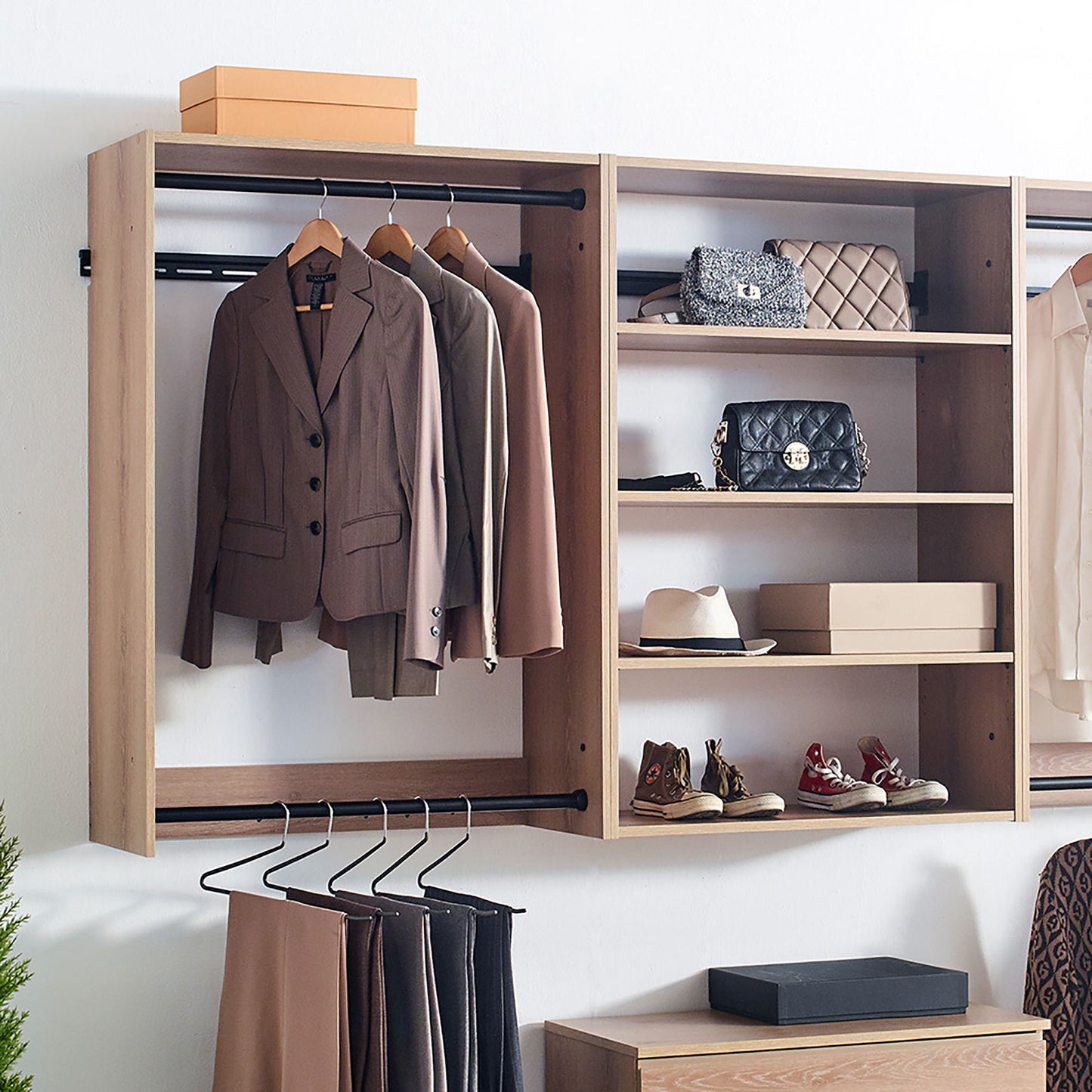 Devi - Wall Mounted Wood Closet System With Modular Units