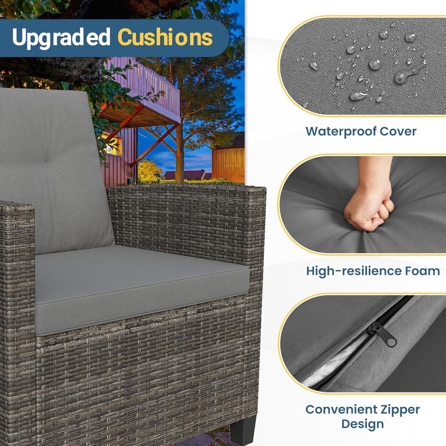 Modern All-Weather Patio Set With Cushions And Table