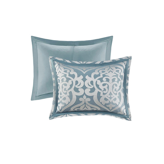 Odette - 8 Piece Jacquard Comforter Set - Aqua