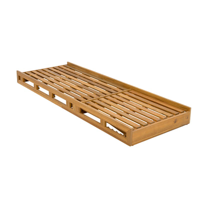 Premium Acacia Wood Lounge Chaise Set With Water Resistant Cushions, Adjustable Recline - Cream / Teak