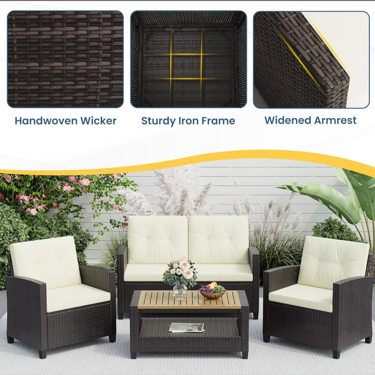 Modern All-Weather Patio Set With Cushions And Table