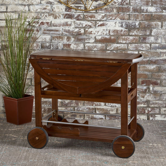 Wood And Aluminum Bar Cart With 2 Shelves - Oak / Silver