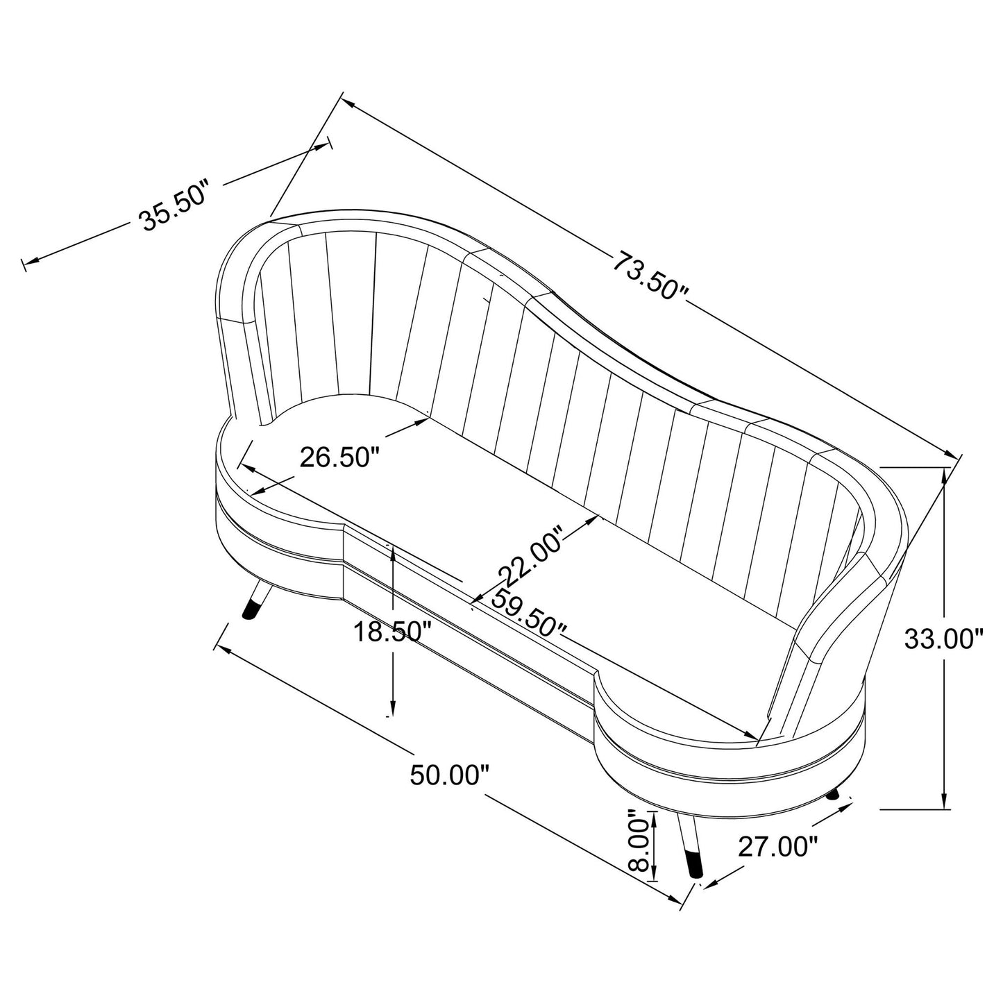 Sophia - 3 Piece Upholstered Channel Tufted Sofa Set - Gray