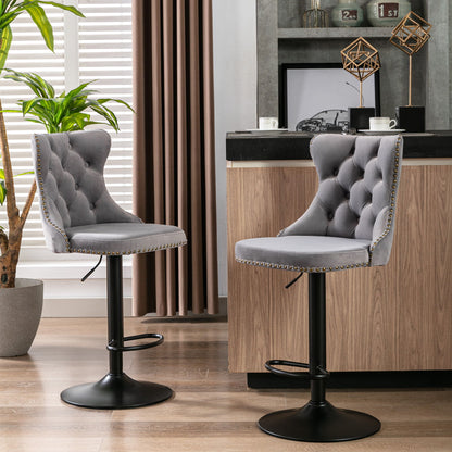 Swivel Barstools Adjusatble Seat Height, Modern Upholstered Bar Stools With Backs Comfortable Tufted For Home Pub And Kitchen Island (Set of 2)