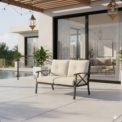 All Weather Loveseat 2 Seats Sofa With Cushions - Light Khaki / Beige