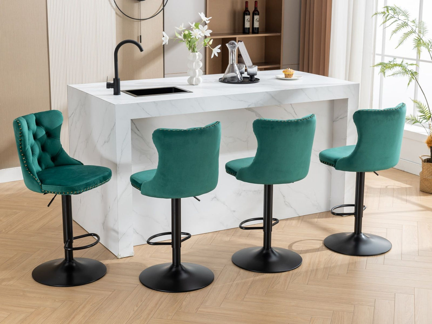 Swivel Barstools Adjusatble Seat Height, Modern Upholstered Bar Stools With Backs Comfortable Tufted For Home Pub And Kitchen Island (Set of 2)