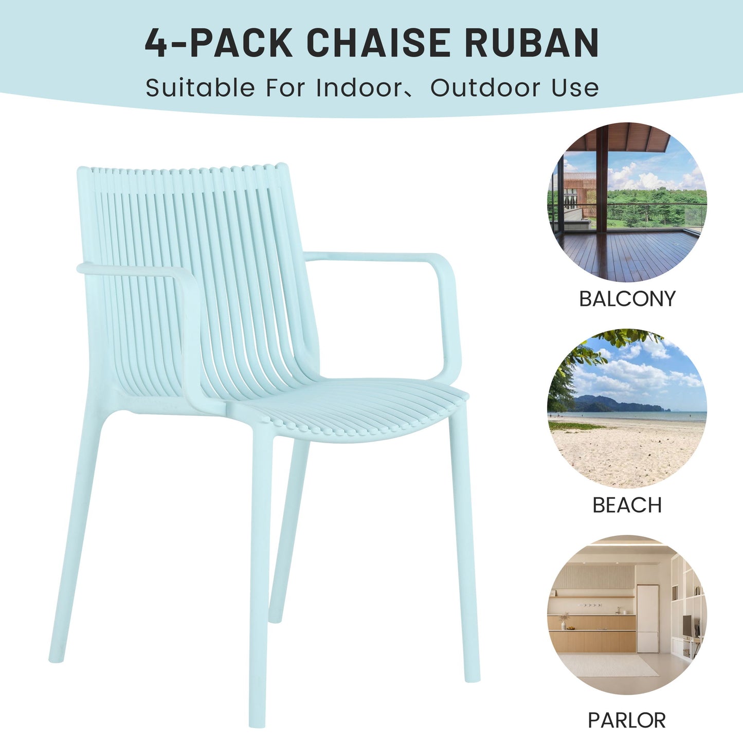4 Modern Stackable Plastic Armchair Matched With Folding Square Table