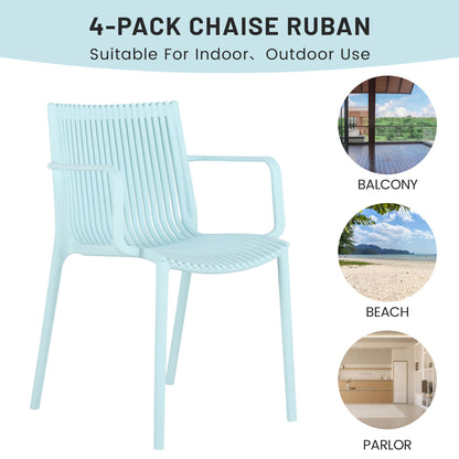 4 Modern Stackable Plastic Armchair Matched With Folding Square Table
