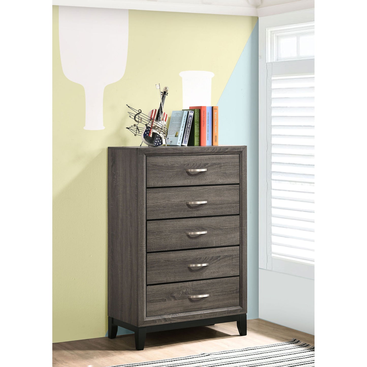 Gregory - 5 Drawer Chest - Smoke Gray