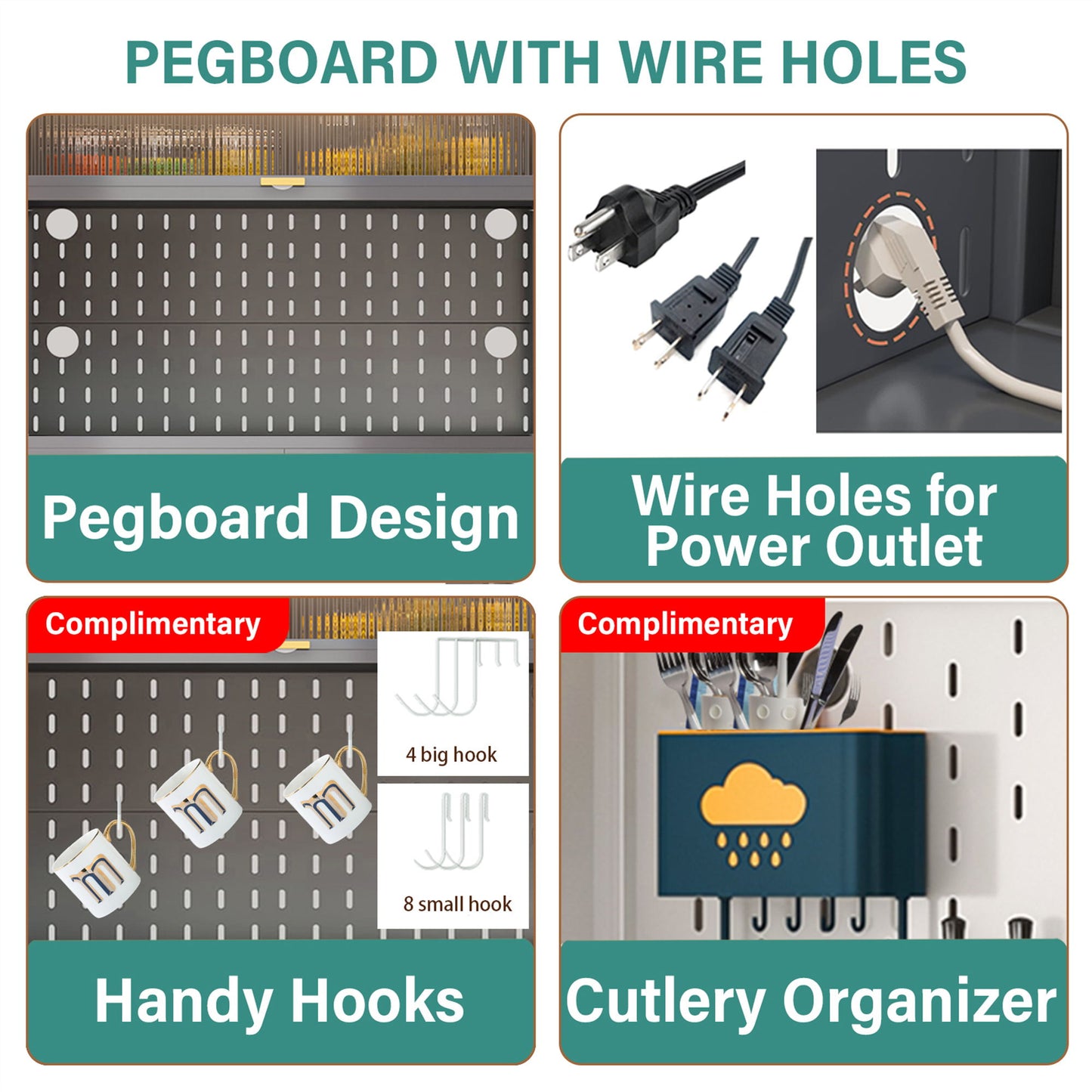 Tall Kitchen Pantry Cabinet With Flip Doors And Pegboard, Anti Tip Steel Storage Hutch
