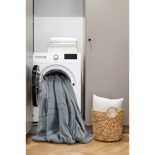 Porter - King Soft Washed Pleated Comforter Set - Blue / Gray