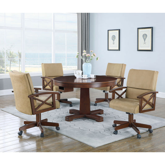 Upholstered Game Chair With Casters - Brown