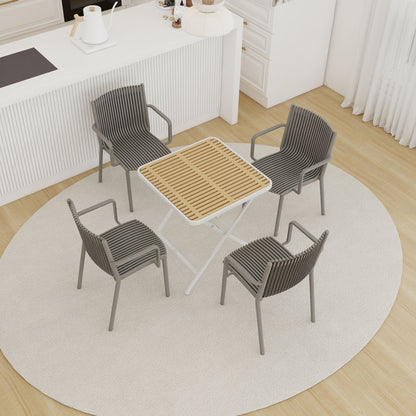 4 Modern Stackable Plastic Armchair Matched With Folding Square Table
