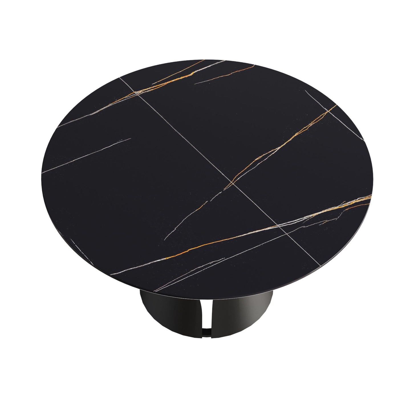 Modern Artificial Stone Round Carbon Steel Base Dining Table, Can Accommodate 6 People - Black
