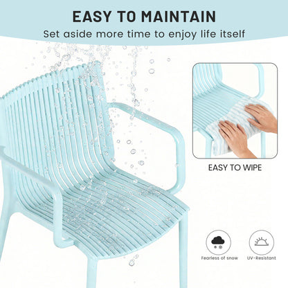 4 Modern Stackable Plastic Armchair Matched With Folding Square Table