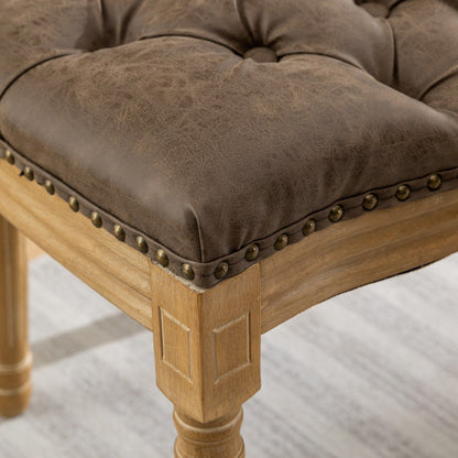 French Style Solid Wood Frame Antique Painting, Hand-Pulled Buckle Decoration Artificial Dining Chair With Nailhead Trim, Wood Legs