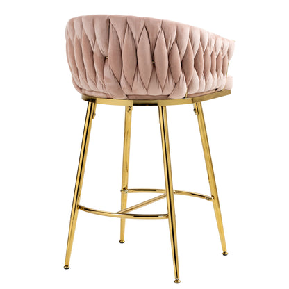Counter Height Bar Stools Kitchen Island Counter Bar Stool With Hand - Wave Back, Golden Chromed Base And Footrest (Set of 2) - Pink