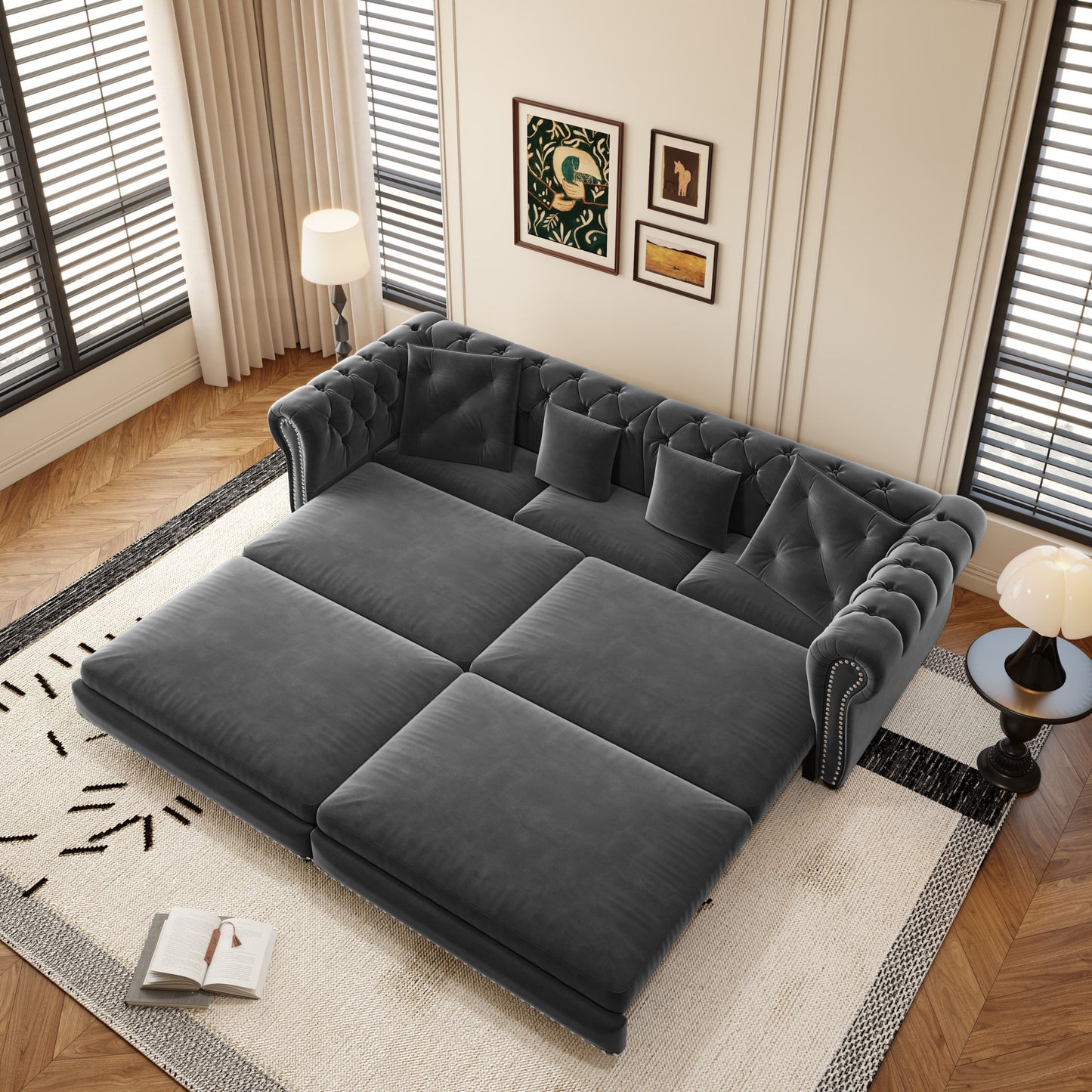 3 In 1 Convertible Sleeper Sofa Bed With Movable Ottoman
