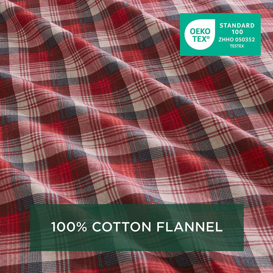 Flannel - Queen Sheet Set - Red Plaid