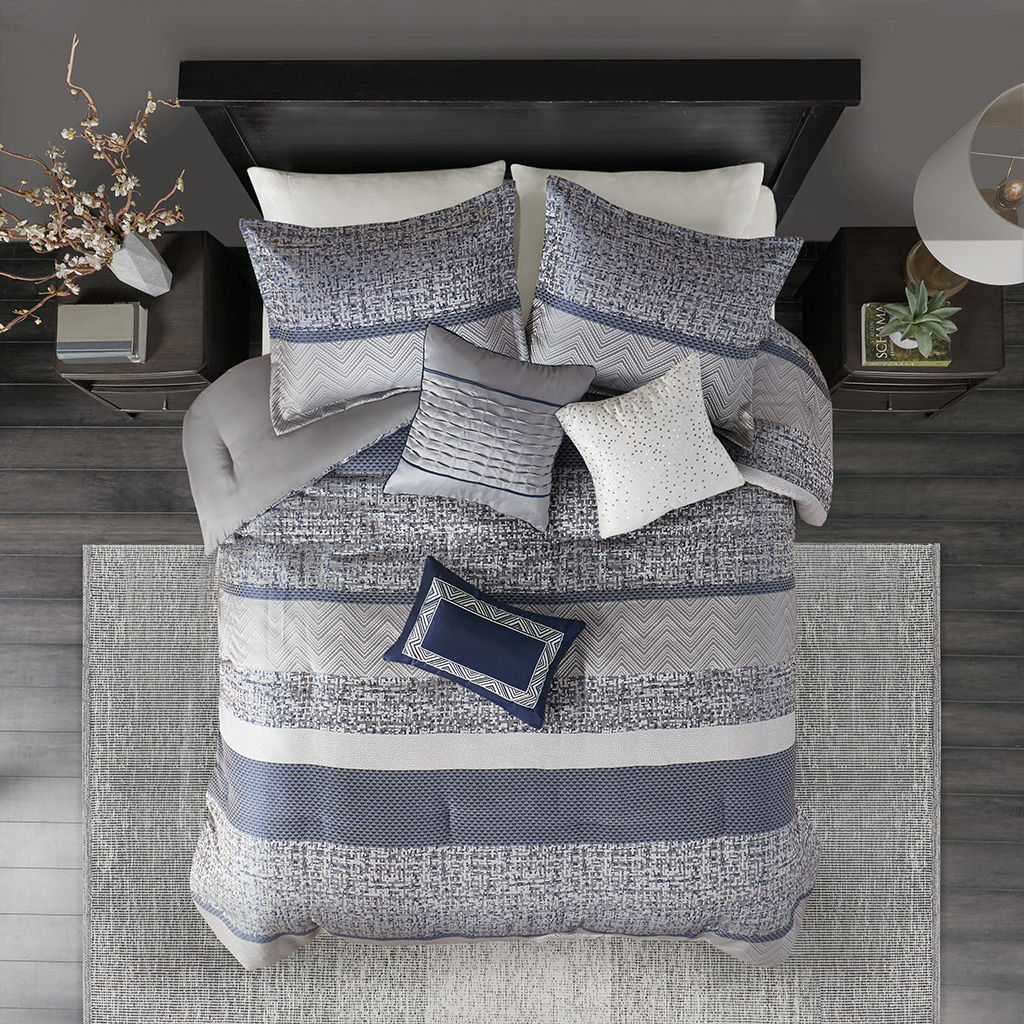 Rhapsody - King 7 Piece Comforter Set - Navy